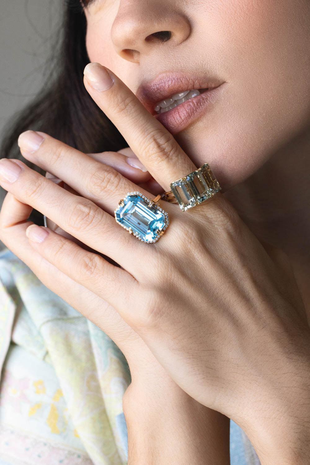 GOSHWARA-Gossip Prasiolite Three Stone Ring-YELLOW GOLD