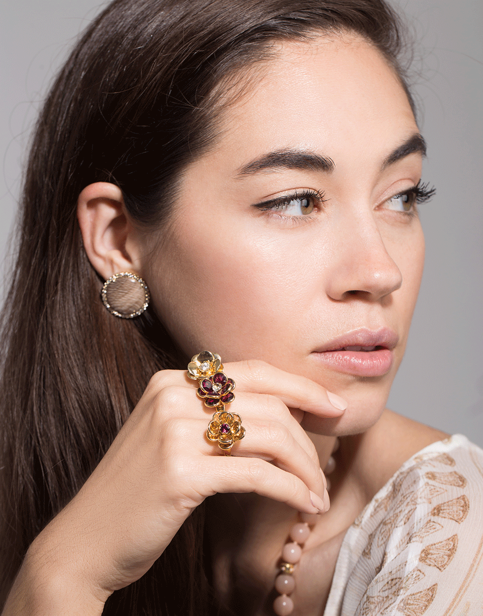 GUITA M-Citrine and Rhodolite Flower Ring-YELLOW GOLD