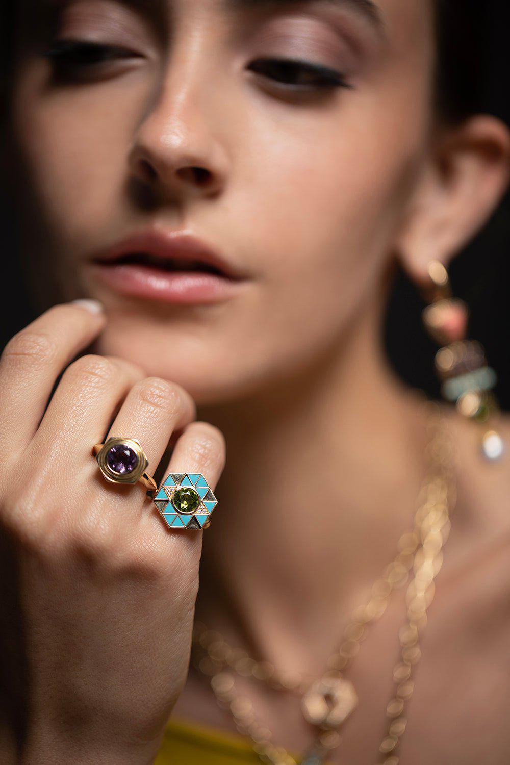 HARWELL GODFREY-Hexed Amethyst Ring-YELLOW GOLD