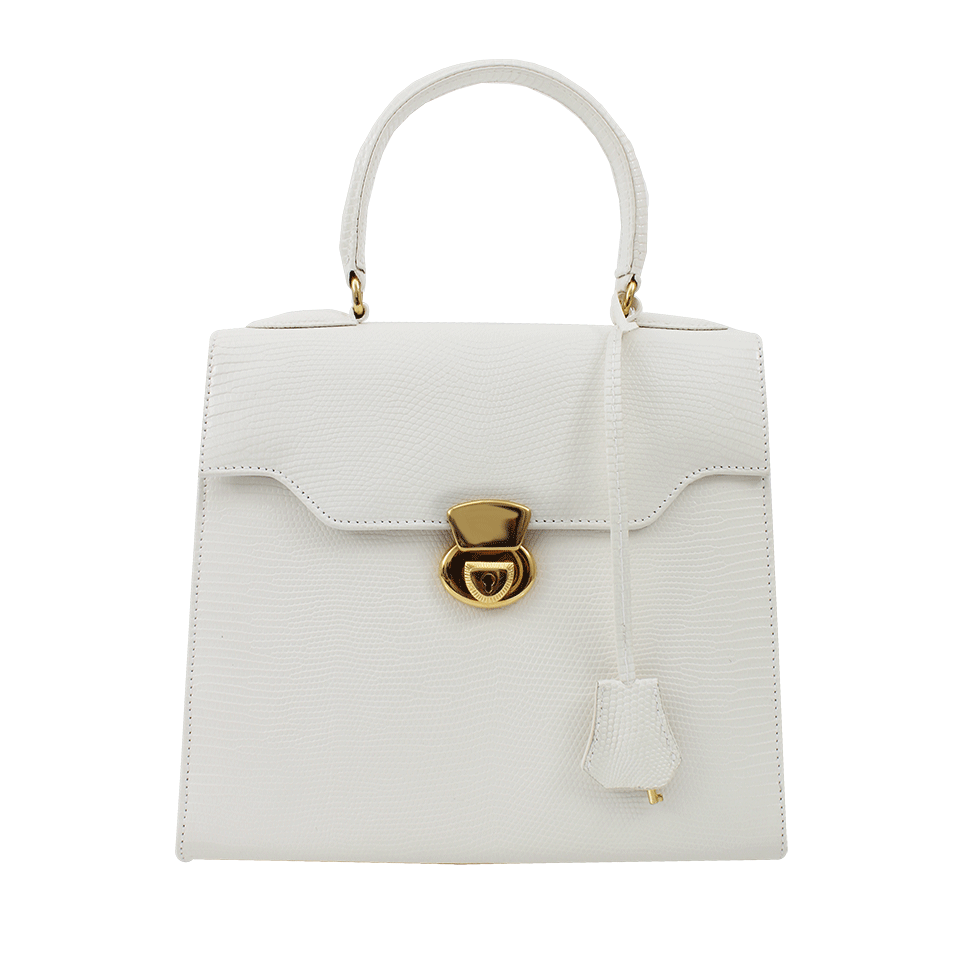 HELENE HANDBAGS-Top Handle Lizard Bag-WHITE