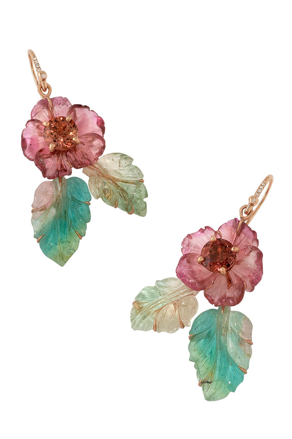 IRENE NEUWIRTH JEWELRY-Tourmaline Flower Leaf Earrings-ROSE GOLD