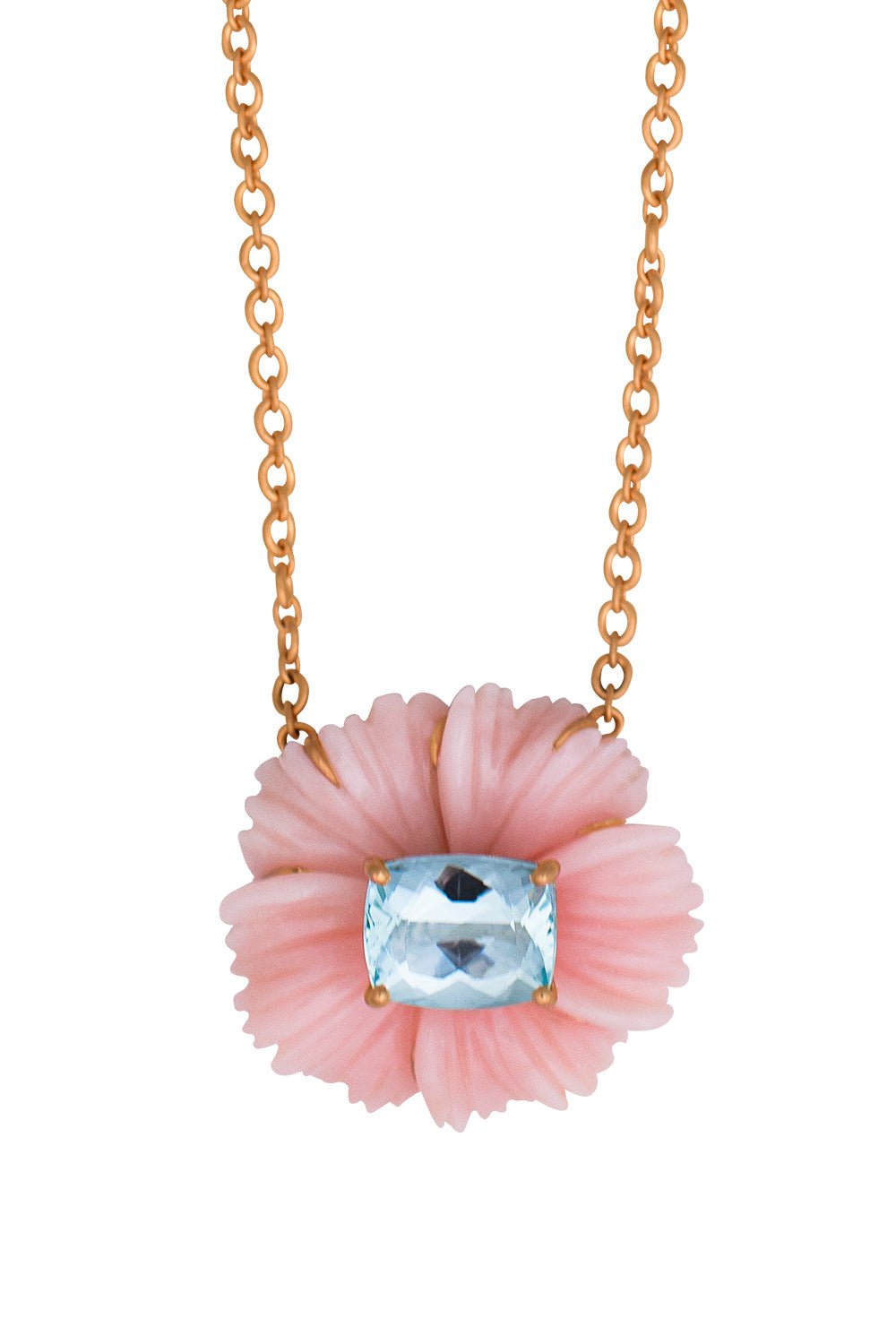 Tropical Flower Pink Opal Aquamarine Necklace
