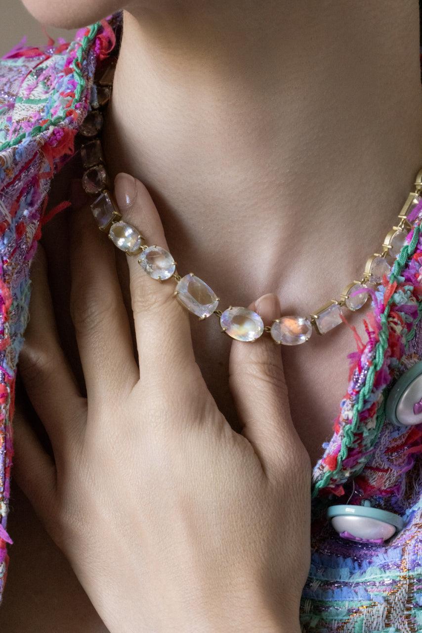 Rainbow Moonstone Gemmy Gem Necklace-YELLOW GOLD-15.75-JEWELRYFINE JEWELNECKLACE O-IRENE NEUWIRTH JEWELRY