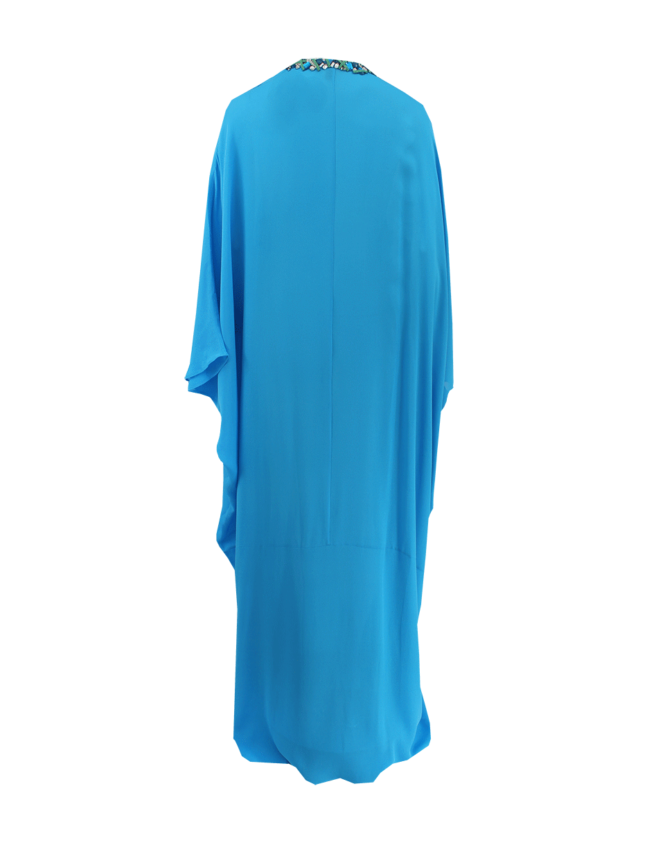ISSA-V-Neck Beaded Caftan-SEABLUE