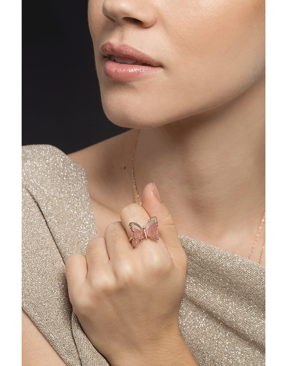 JACQUIE AICHE-Medium Tourmaline Butterfly Ring-YELLOW GOLD