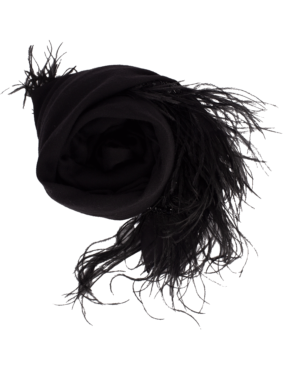 JANAVI INDIA-Feather Bordered Scarf-BLACK
