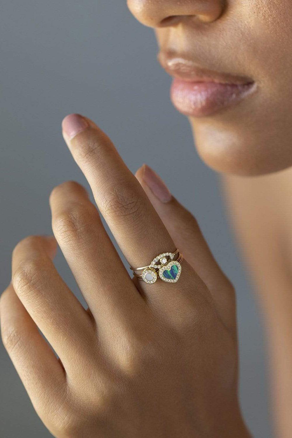 JENNIFER MEYER-Mini Diamond and Opal Heart Ring-YELLOW GOLD