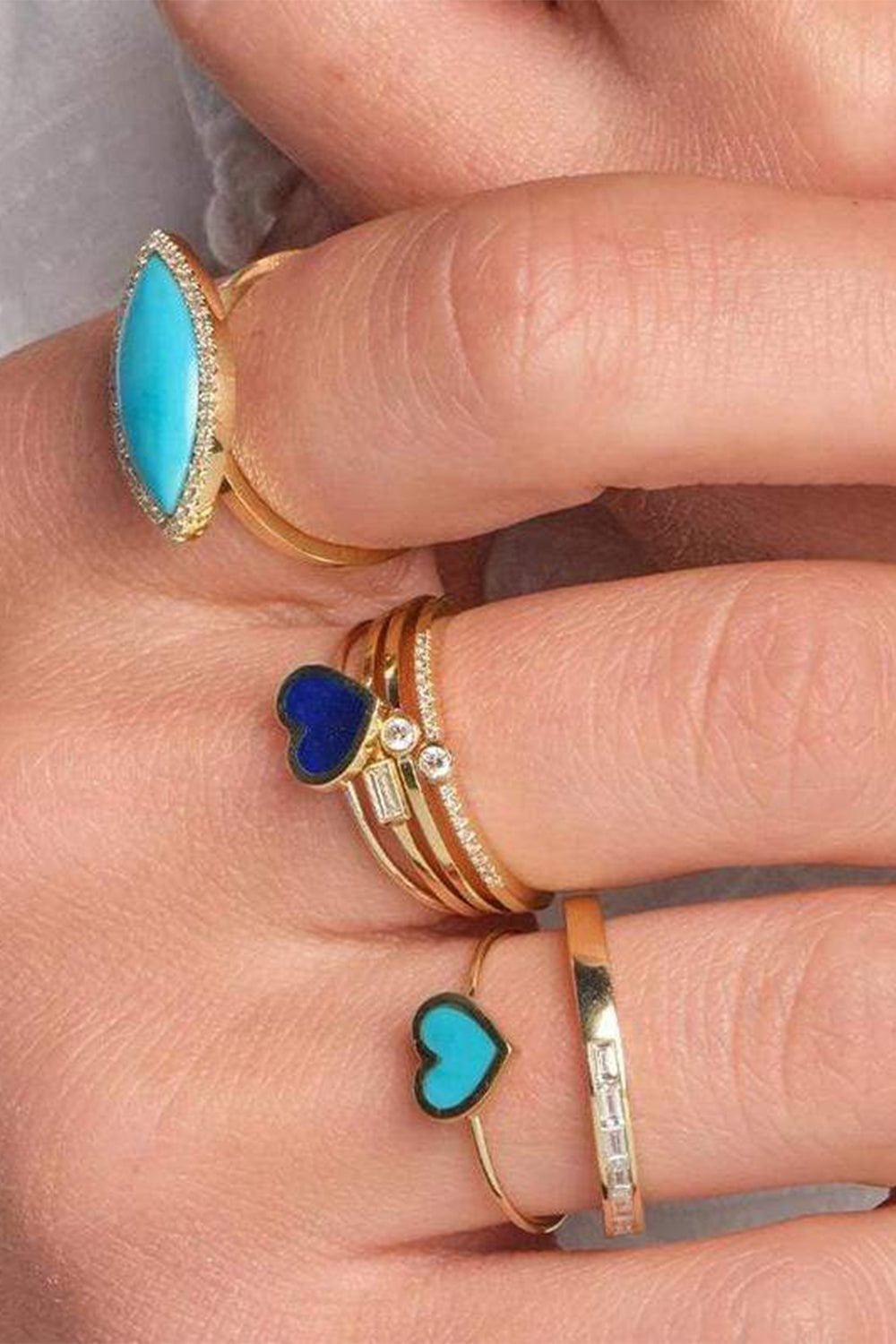 JENNIFER MEYER-Mini Lapis Inlay Heart Ring-YELLOW GOLD