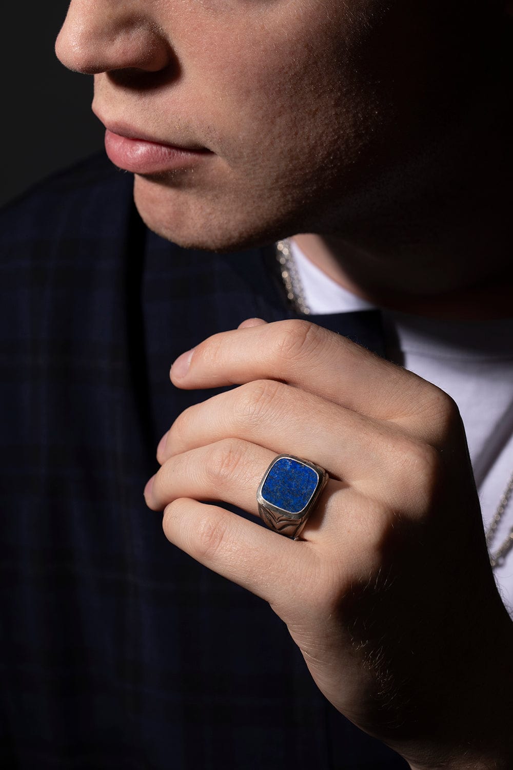 JOHN VARVATOS-Square Lapis Ring-SILVER