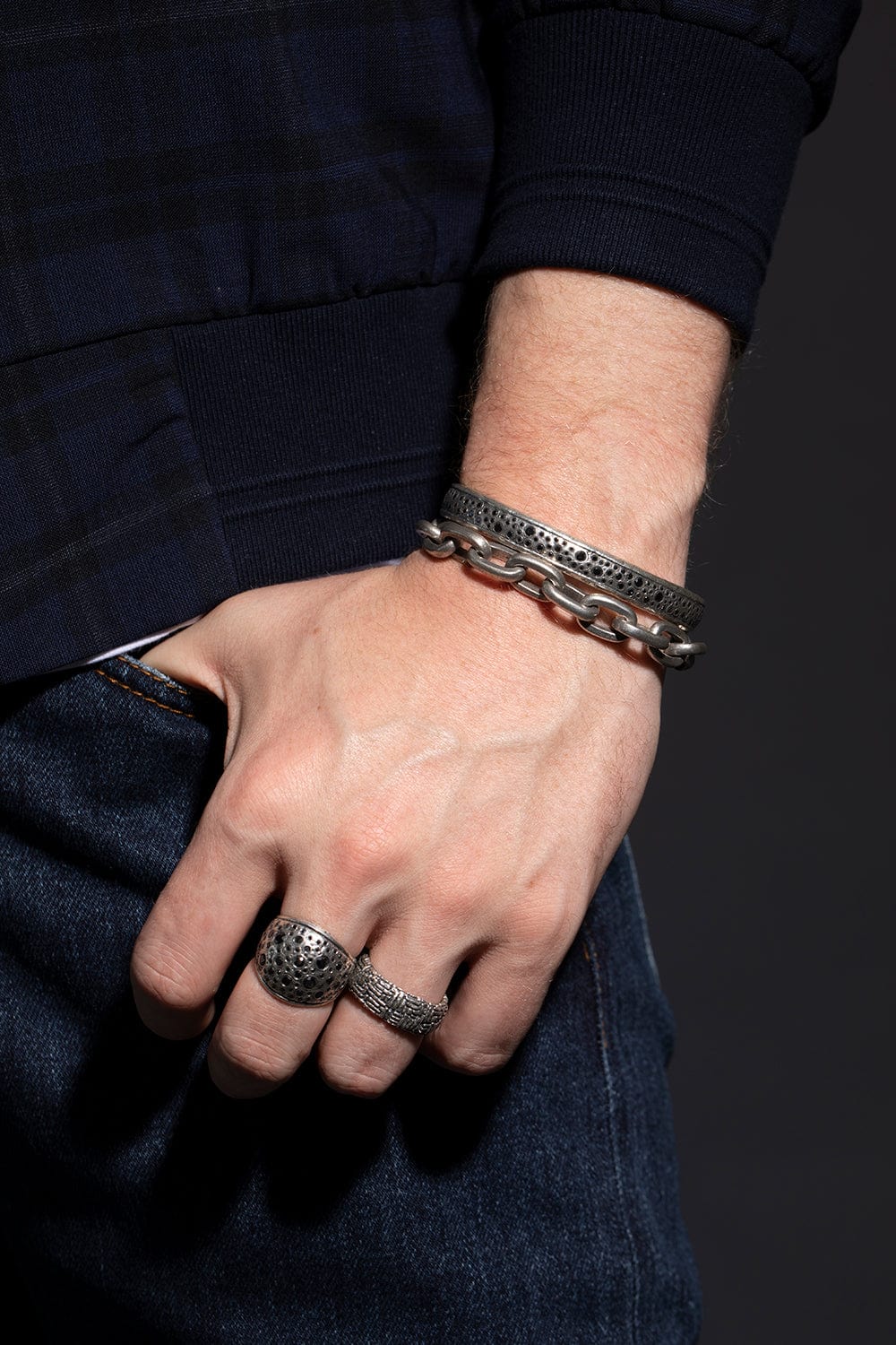 JOHN VARVATOS-Woven Ring-SILVER