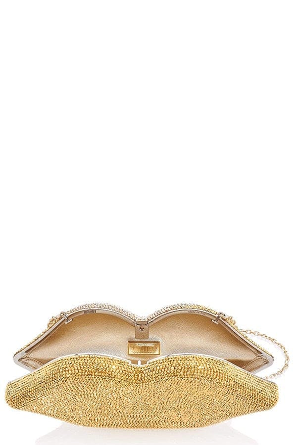 JUDITH LEIBER-Gold Lips Clutch-CHAMPAGNE MULTI