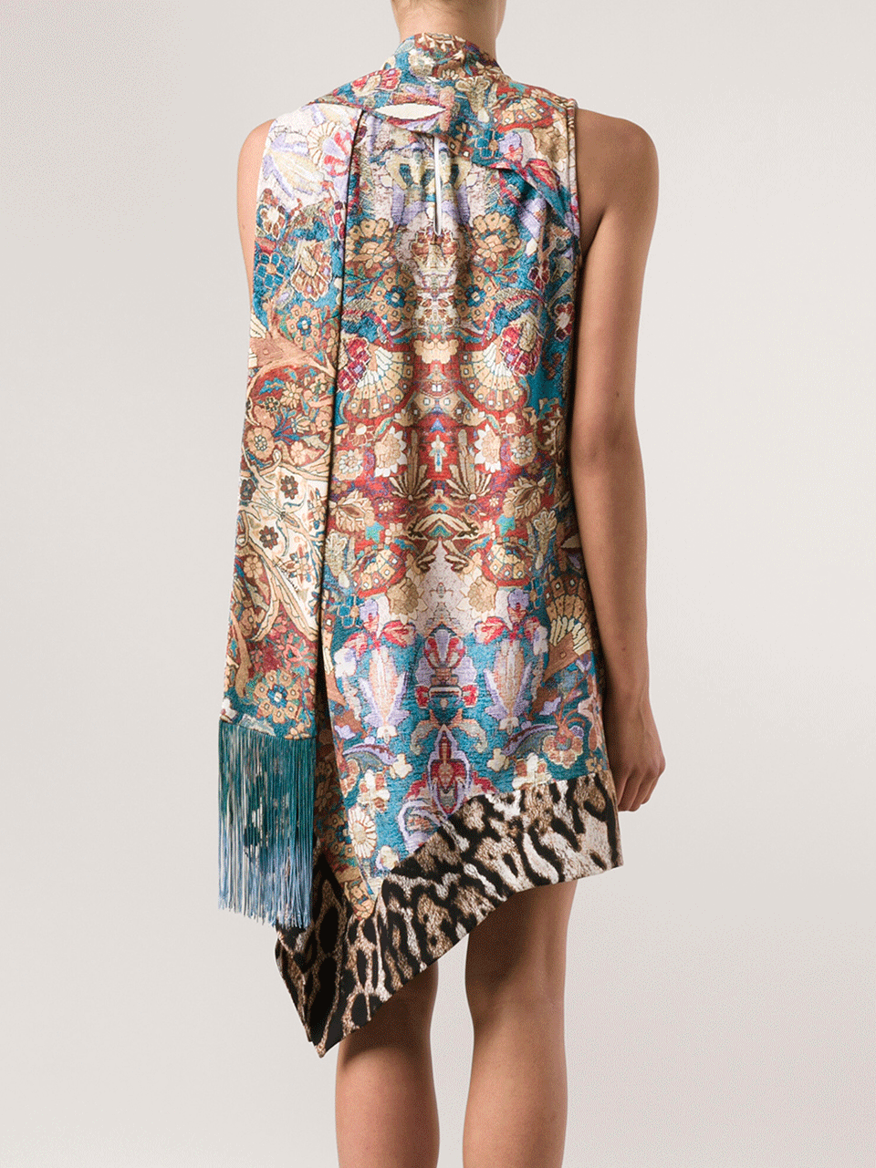 JUST CAVALLI-Scarf Neck Print Dress-PETROL