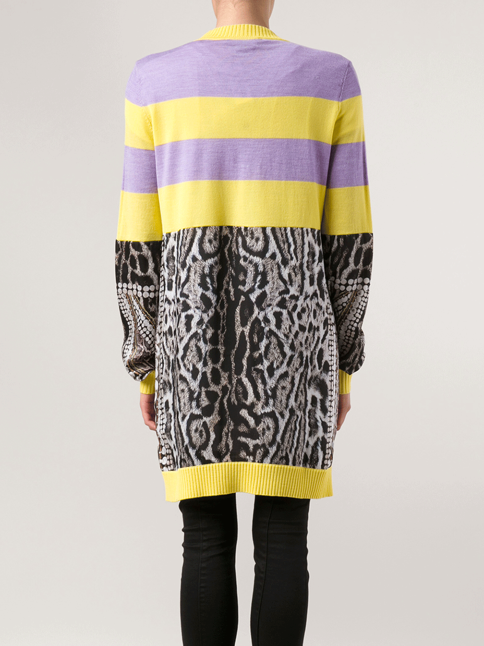 JUST CAVALLI-Striped Leopard Cardigan-