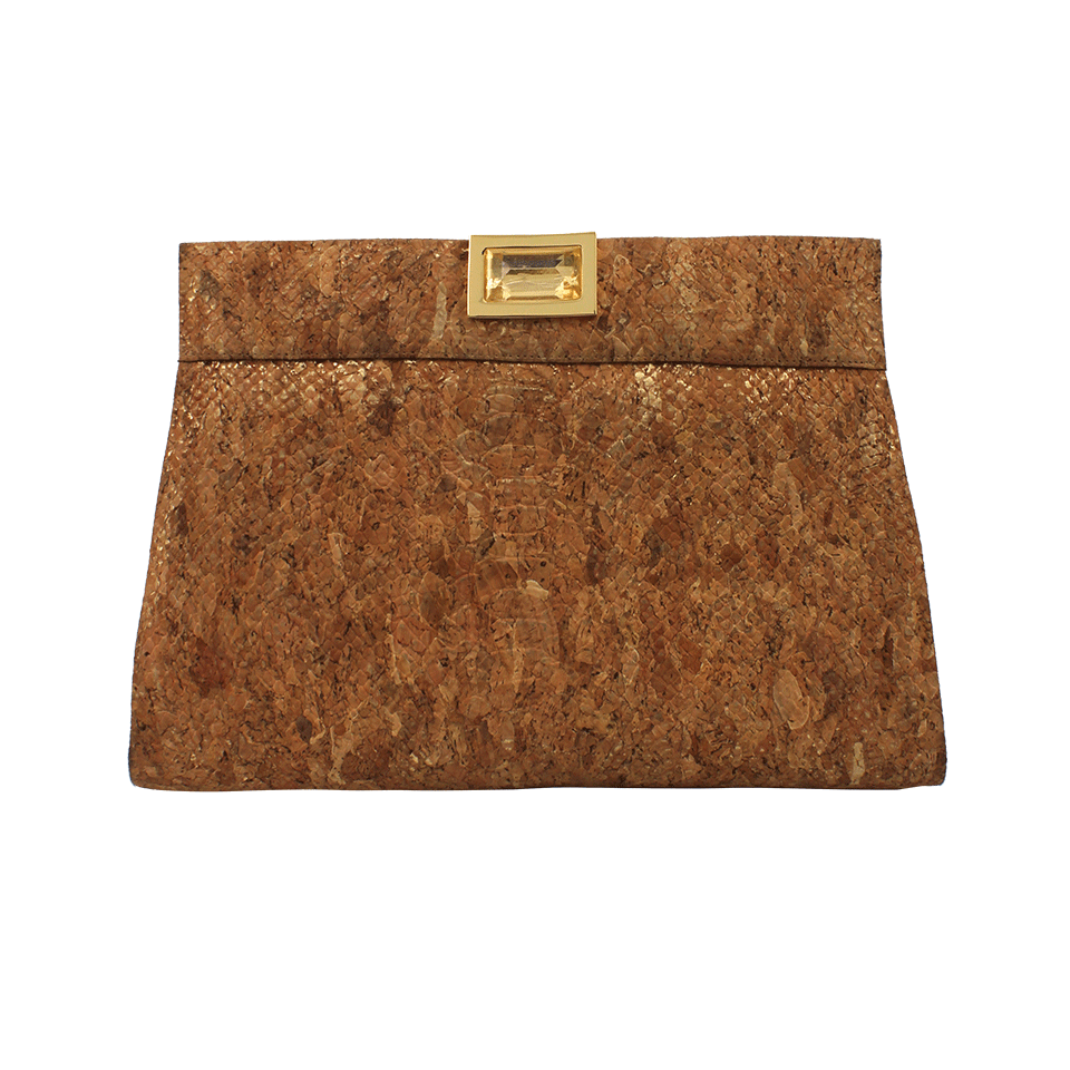 KARA ROSS-Large Snake Print Clutch-GOLD