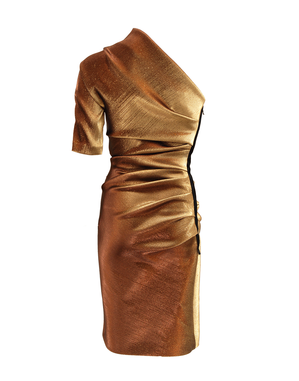 LANVIN-One Shoulder Ruched Fitted Dress-GOLD
