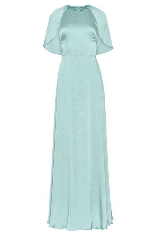Lela Rose Capelet-Sleeve Pliss Gown - Blue Lela Rose Capelet-Sleeve Pliss Gown - Blue