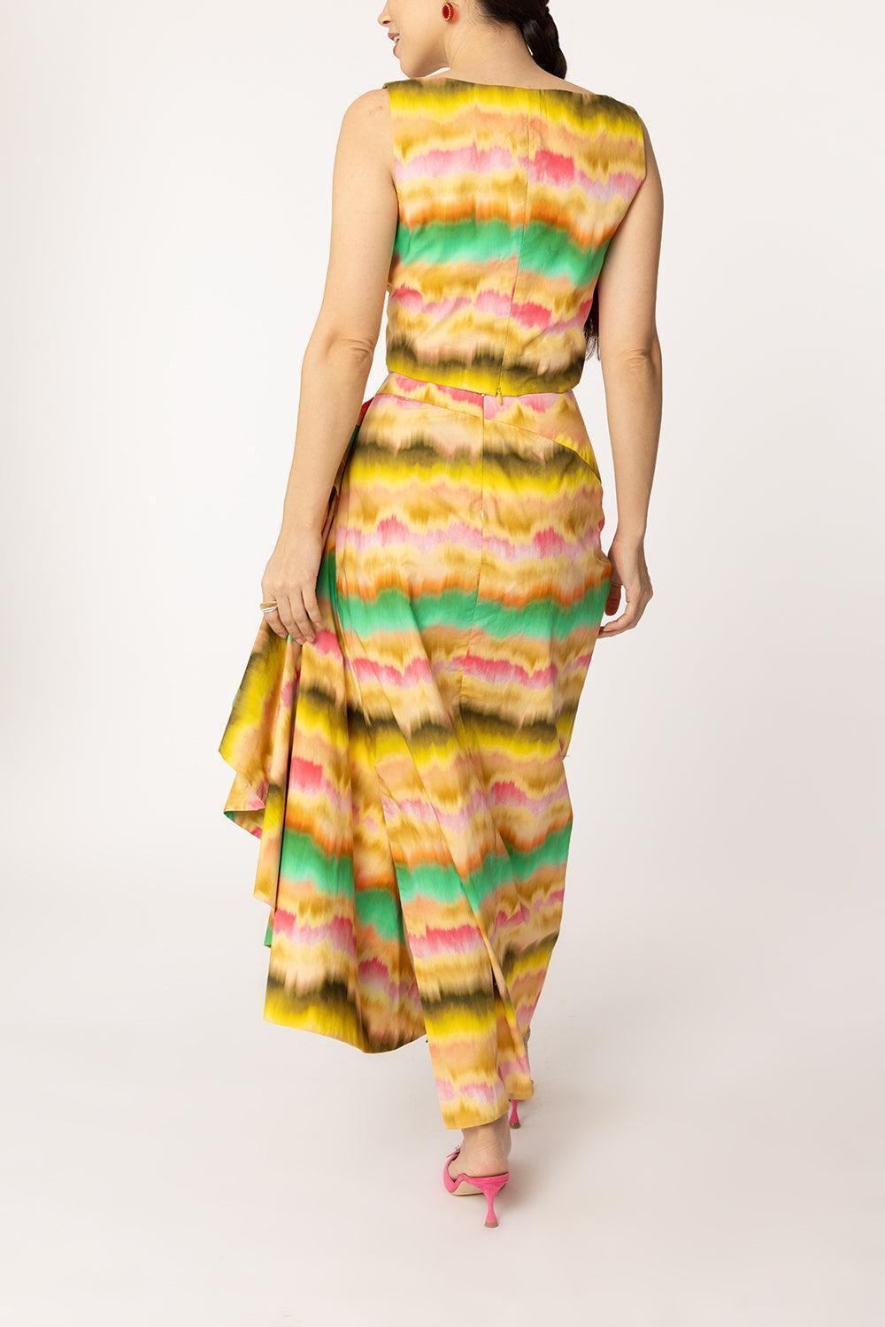 Ruffle Detail Pencil Skirt-MULTI-2-CLOTHINGSKIRTMIDI-LELA ROSE