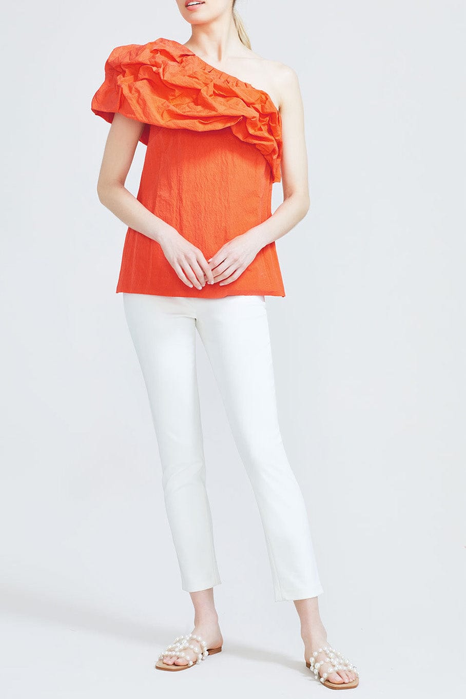 LELA ROSE-One Shoulder Top - Vermillion-