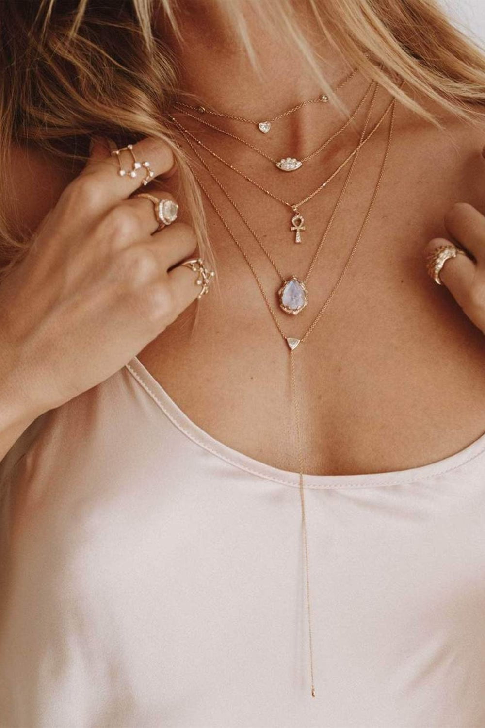 LOGAN HOLLOWELL-Queen Water Drop Moonstone Necklace with Sprinkled Diamonds-