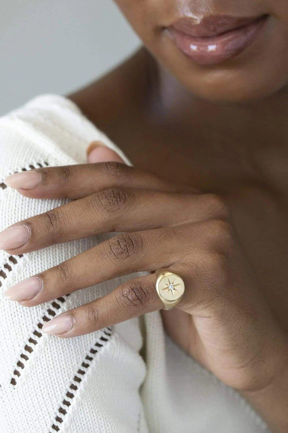 LOGAN HOLLOWELL-Star Set Oracle Signet Ring-YELLOW GOLD