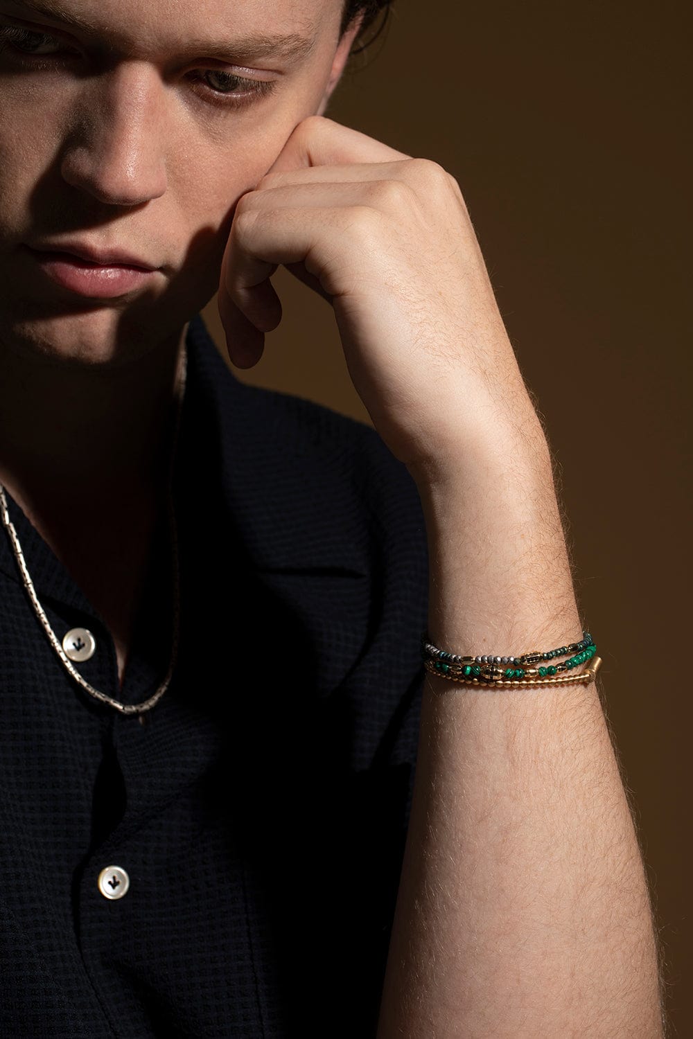 LUIS MORAIS-Black Diamond Hexagon Bolt Beaded Bracelet-YELLOW GOLD