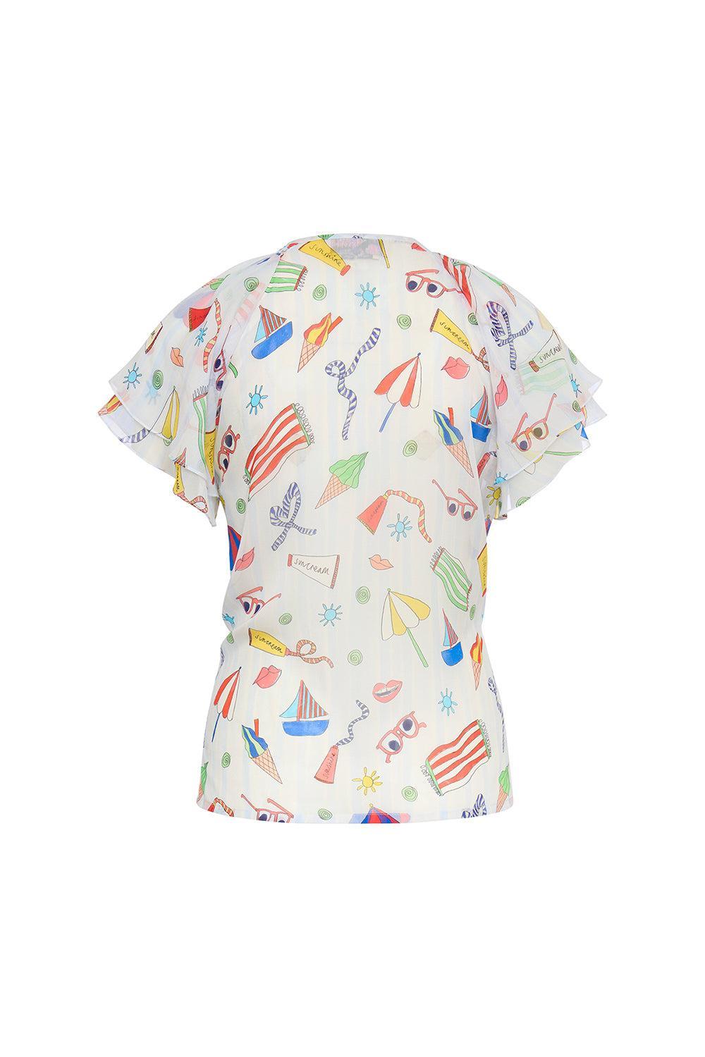 Flutter Sleeve Blouse-BEACHPRT-34-CLOTHINGTOPBLOUSE-MAISON COMMON