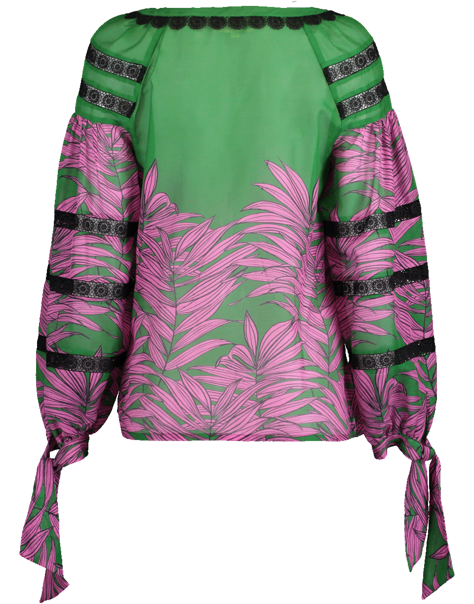 MAISON COMMON-Feather Tie Front Blouse-GRN/PNK