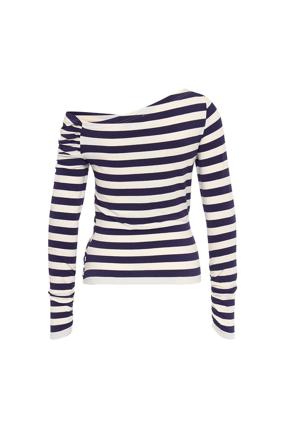 Stripe Ruched Tee - Navy White-NVY/WHT-34-CLOTHINGTOPT-SHIRT-MAISON COMMON