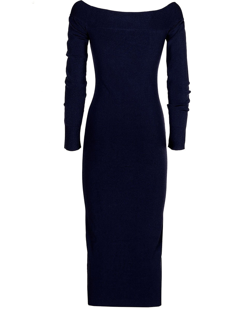MANTU-Long Sleeve Off Shoulder Knit Midi Dress-