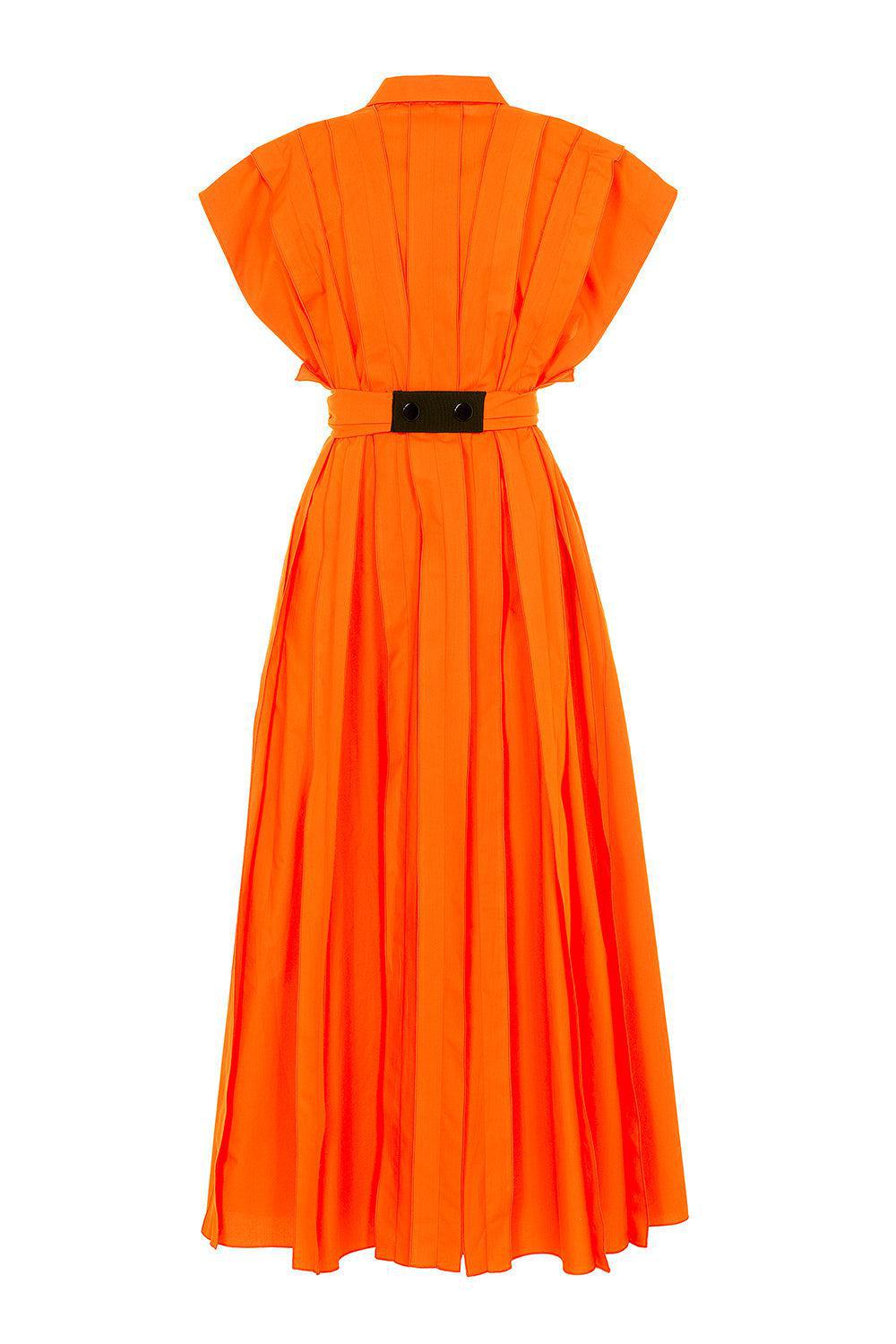 Button Front Collar Midi Dress-RDORANGE-38-CLOTHINGDRESSCASUAL-MANTU