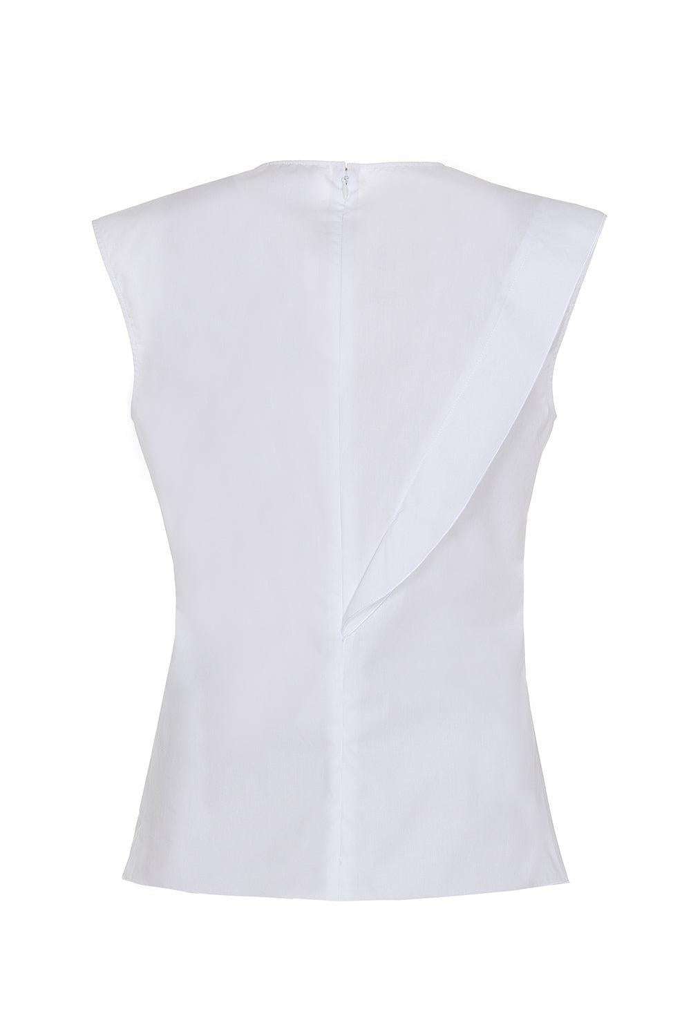 Sleeveless Gathered Top - White-WHITE-38-CLOTHINGTOPBLOUSE-MANTU