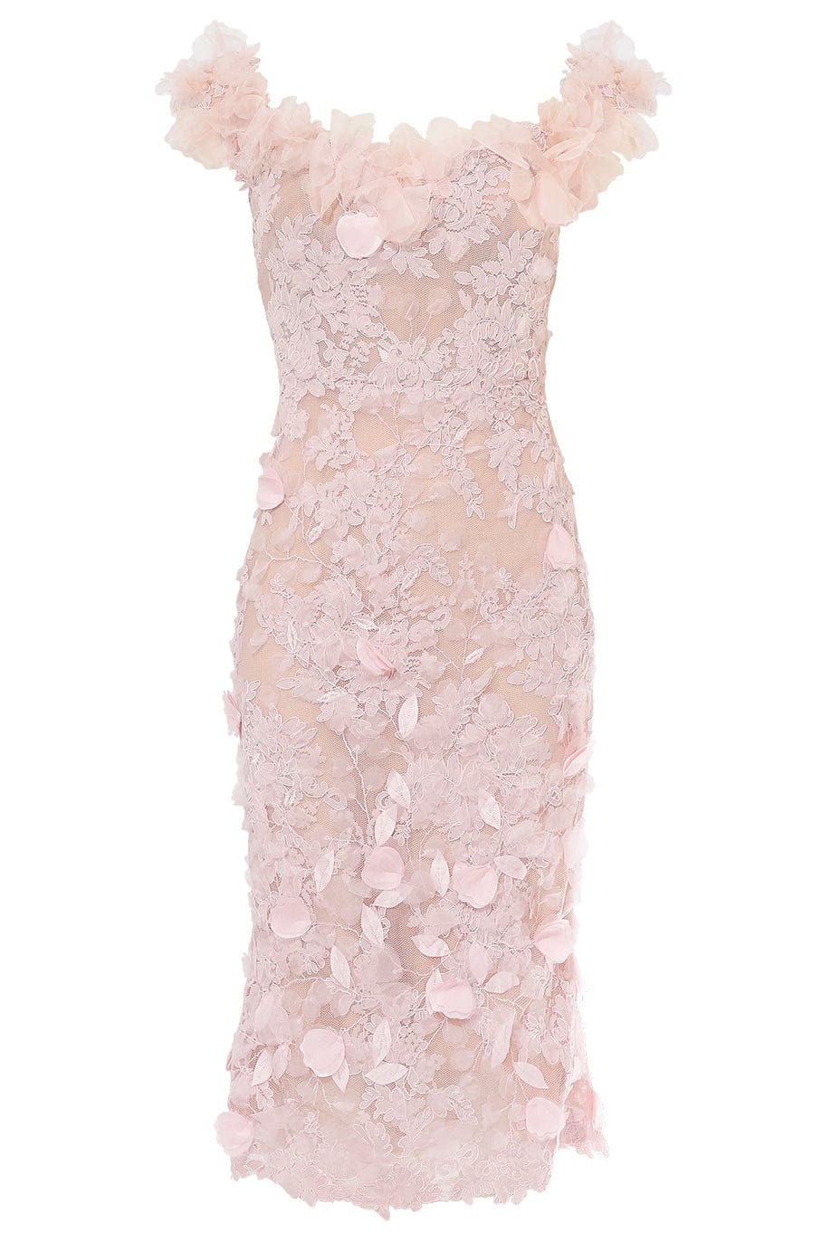 marchesa pink floral dress Marchesa Floral Appliqu Midi Gown in Pink