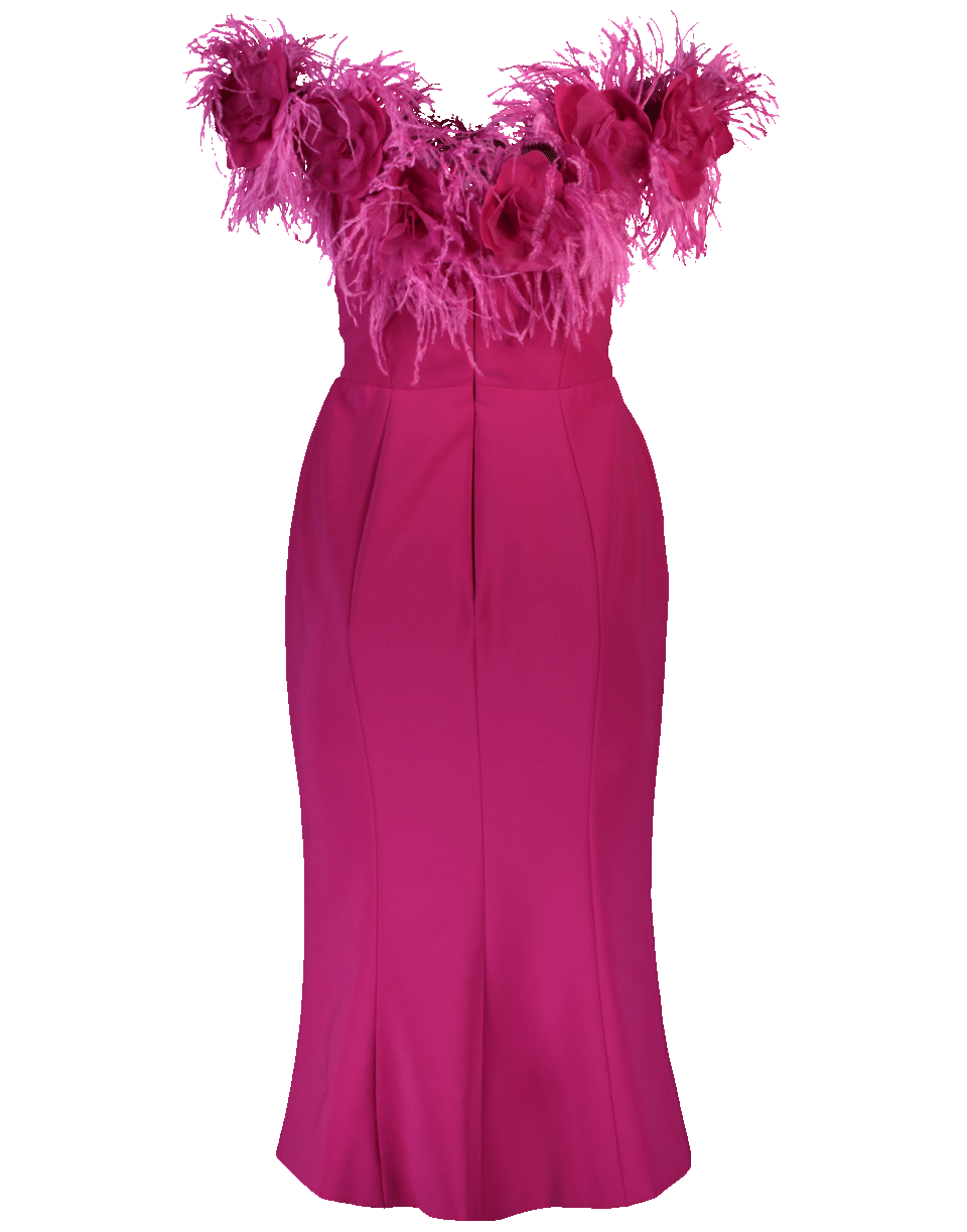MARCHESA-3D Floral Cocktail Dress-FUSCHIA