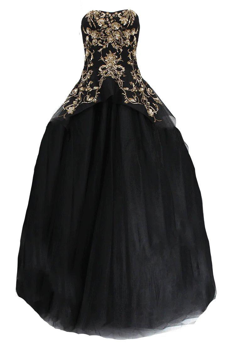 black and gold wedding dress Gold Embroidered Tulle Gown