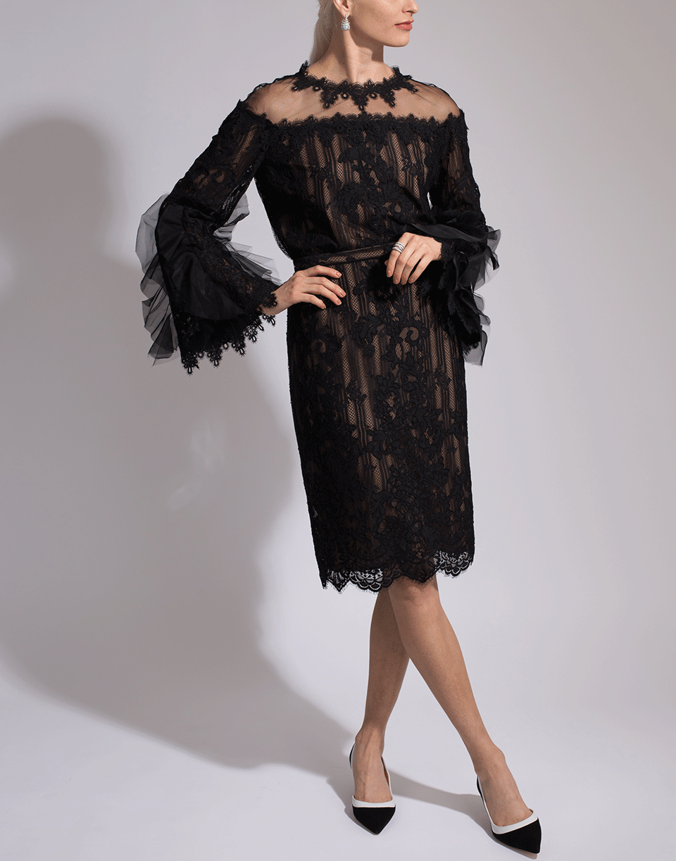 MARCHESA-Bell Sleeve Corded Lace Tunic-