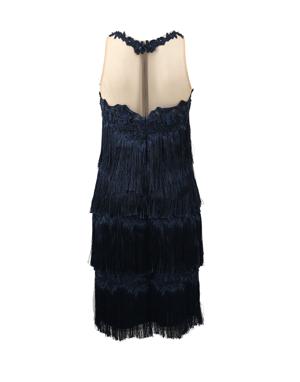 MARCHESA NOTTE-Fringe Cocktail Dress-NAVY