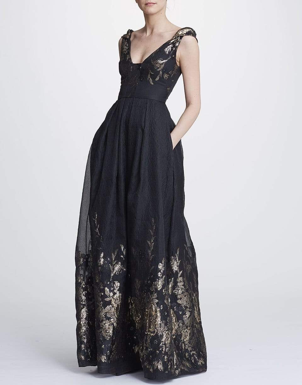MARCHESA NOTTE-Metallic Coupe Gown-