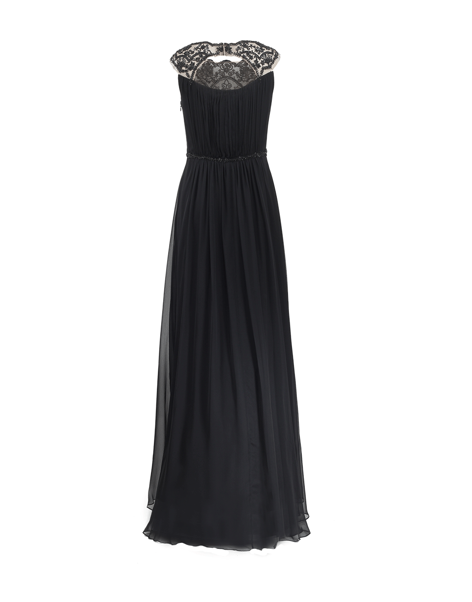 MARCHESA NOTTE-Silk Chiffon Beaded Neck Gown-