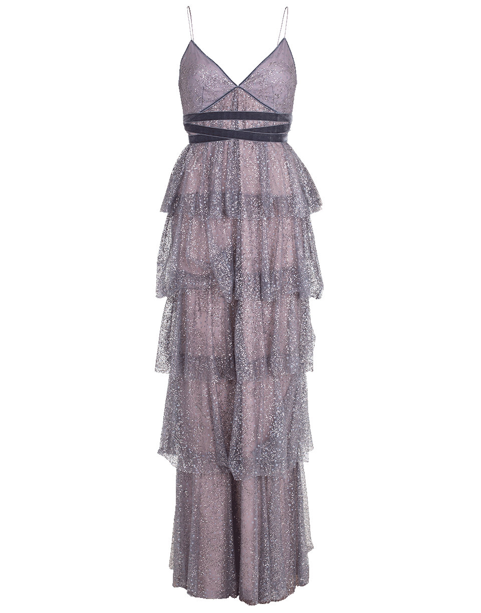 marchesa notte glitter tulle dress Marchesa Notte Off Shoulder Glitter Tulle Midi Gown In Light Blue