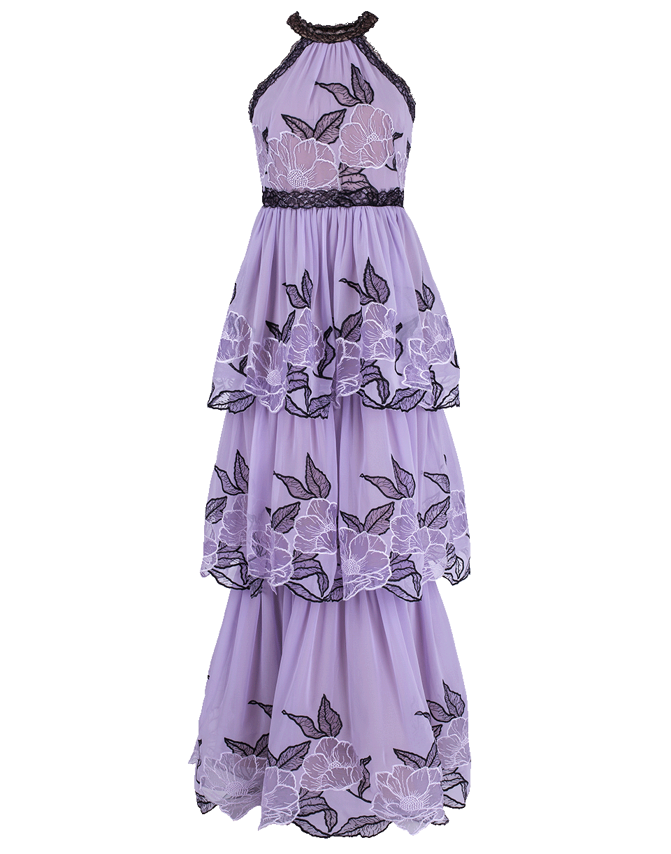 Halter Neck Lace Trim Tier Gown Halter Neck Lace Trim Tier Gown