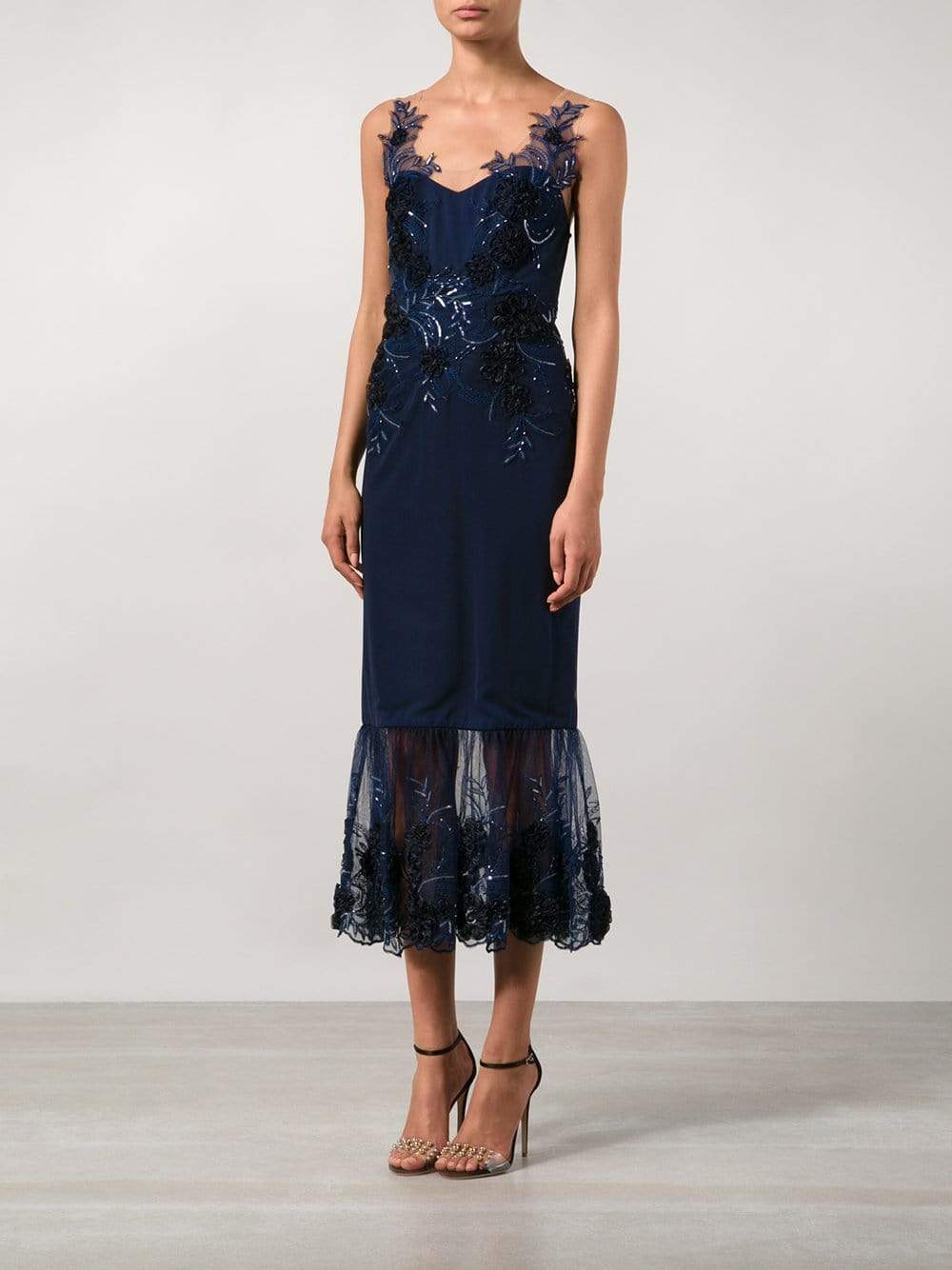 MARCHESA NOTTE-3-D Floral Midi-Length Gown-