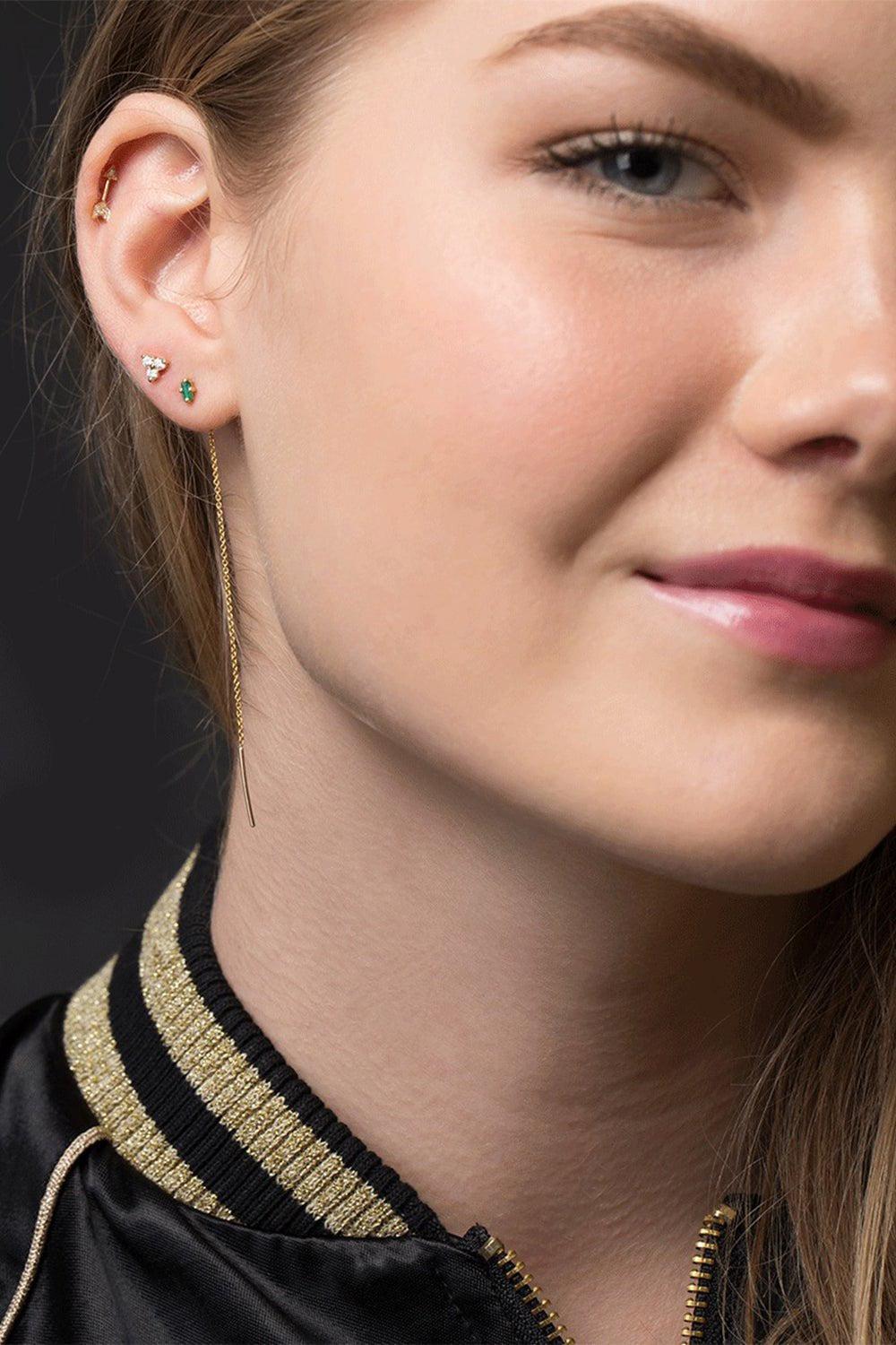 MARIA TASH-Single 18K Rose Gold Diamond Trinity Earstud-ROSE GOLD