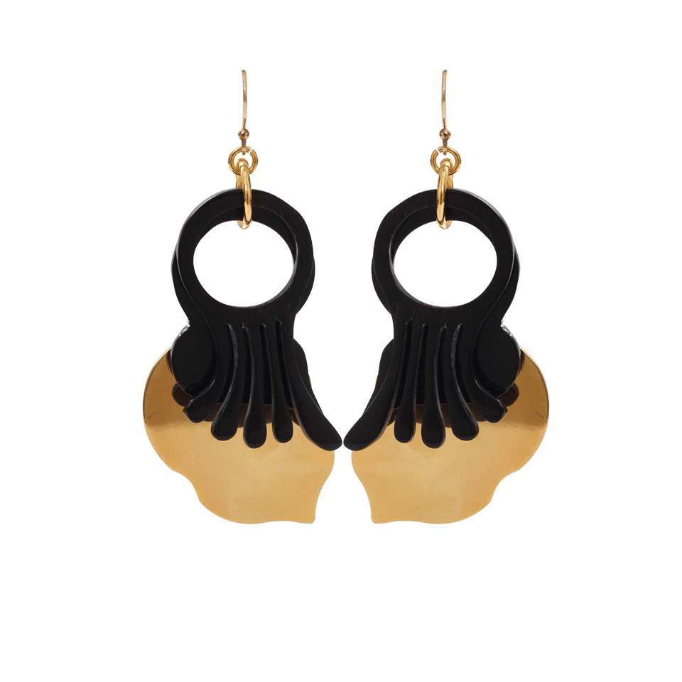 MARNI-Flower Gold Leaf Earrings-BLACK