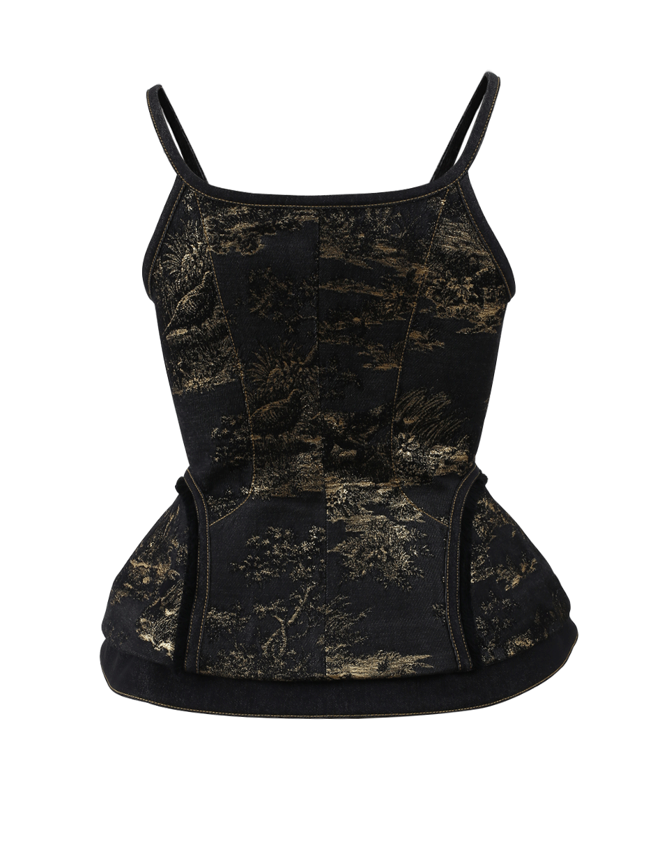 MARY KATRANTZOU-Tilbrook Embroidered Top-NVY/GLD