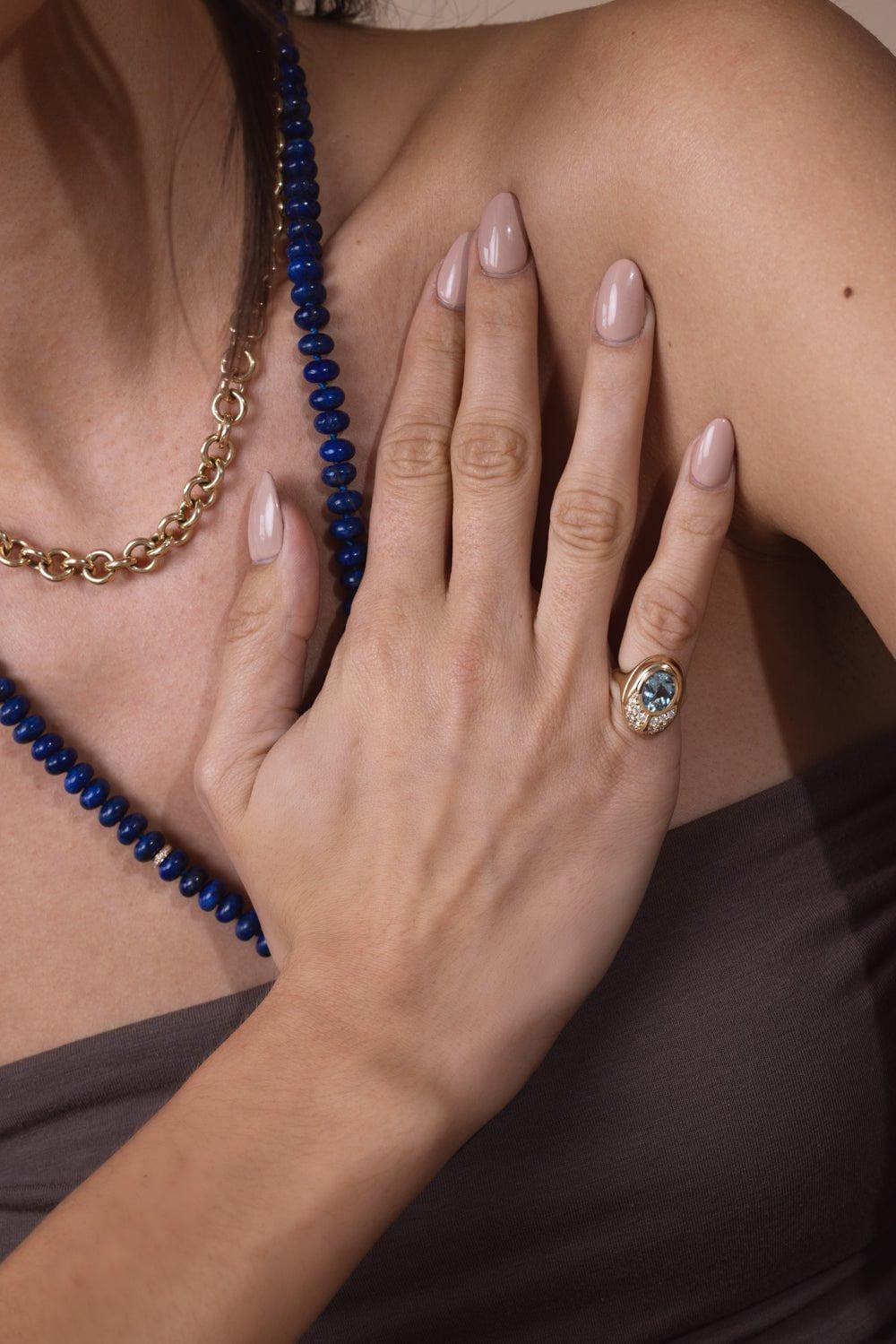 MASON & BOOKS-Small Aquamarine Love Bug Ring-YELLOW GOLD