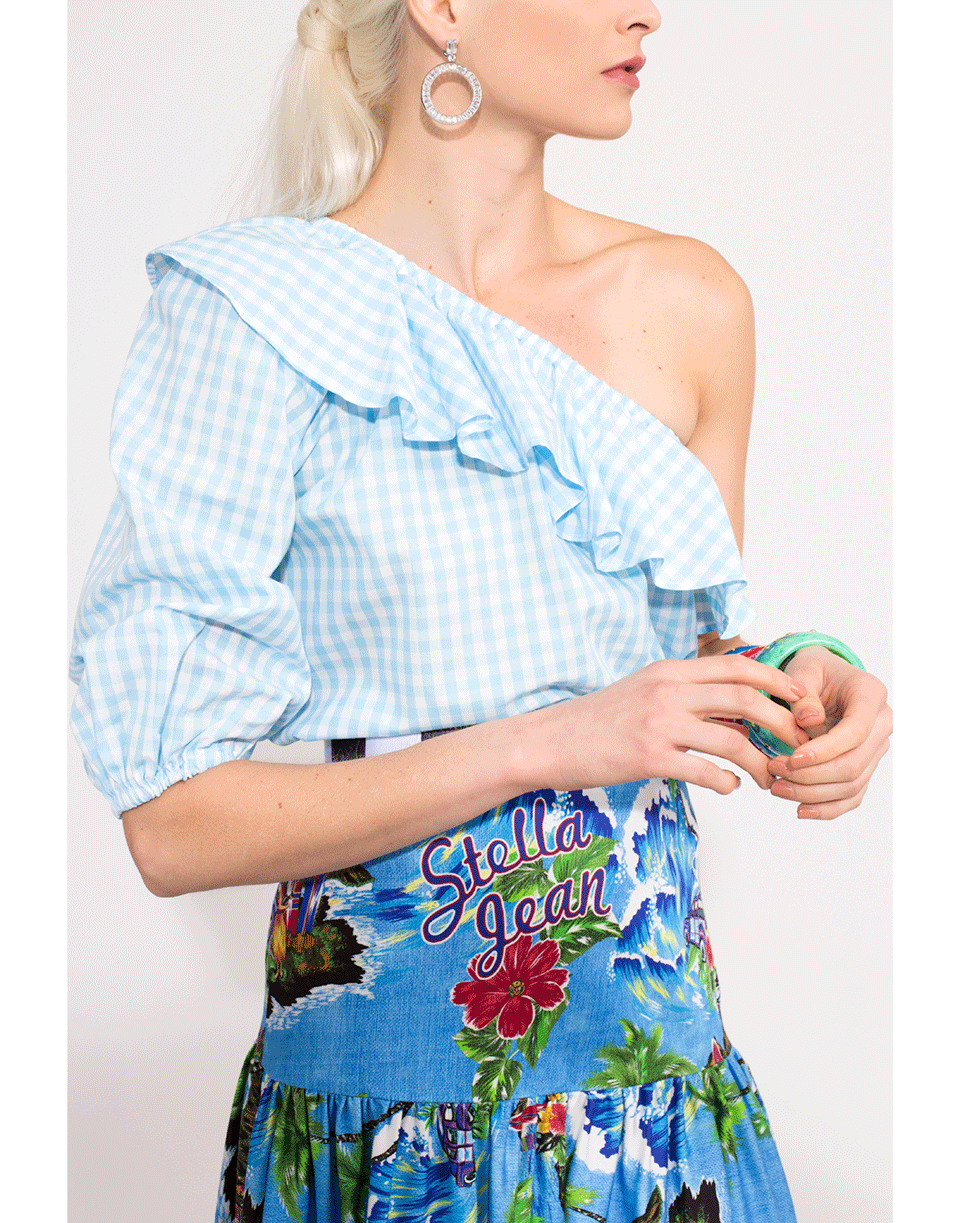 MDS STRIPES-One Shoulder Checkered Top-