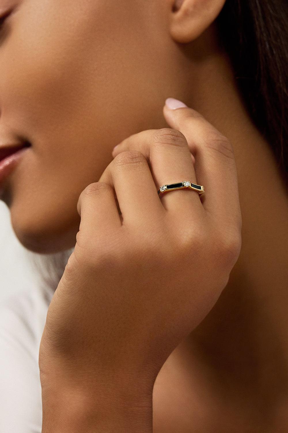 Black Honey Diamond Station Ring-YELLOW GOLD-7-JEWELRYFINE JEWELRING-MELISSA KAYE