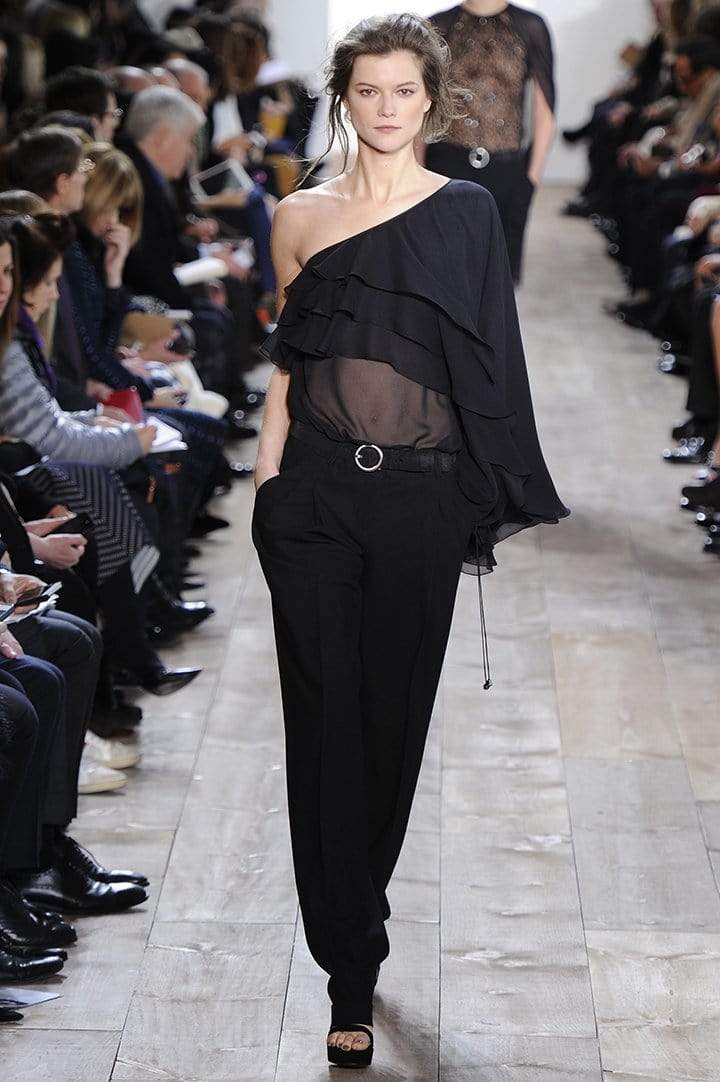 MICHAEL KORS-One Shoulder Ruffle Top-BLACK