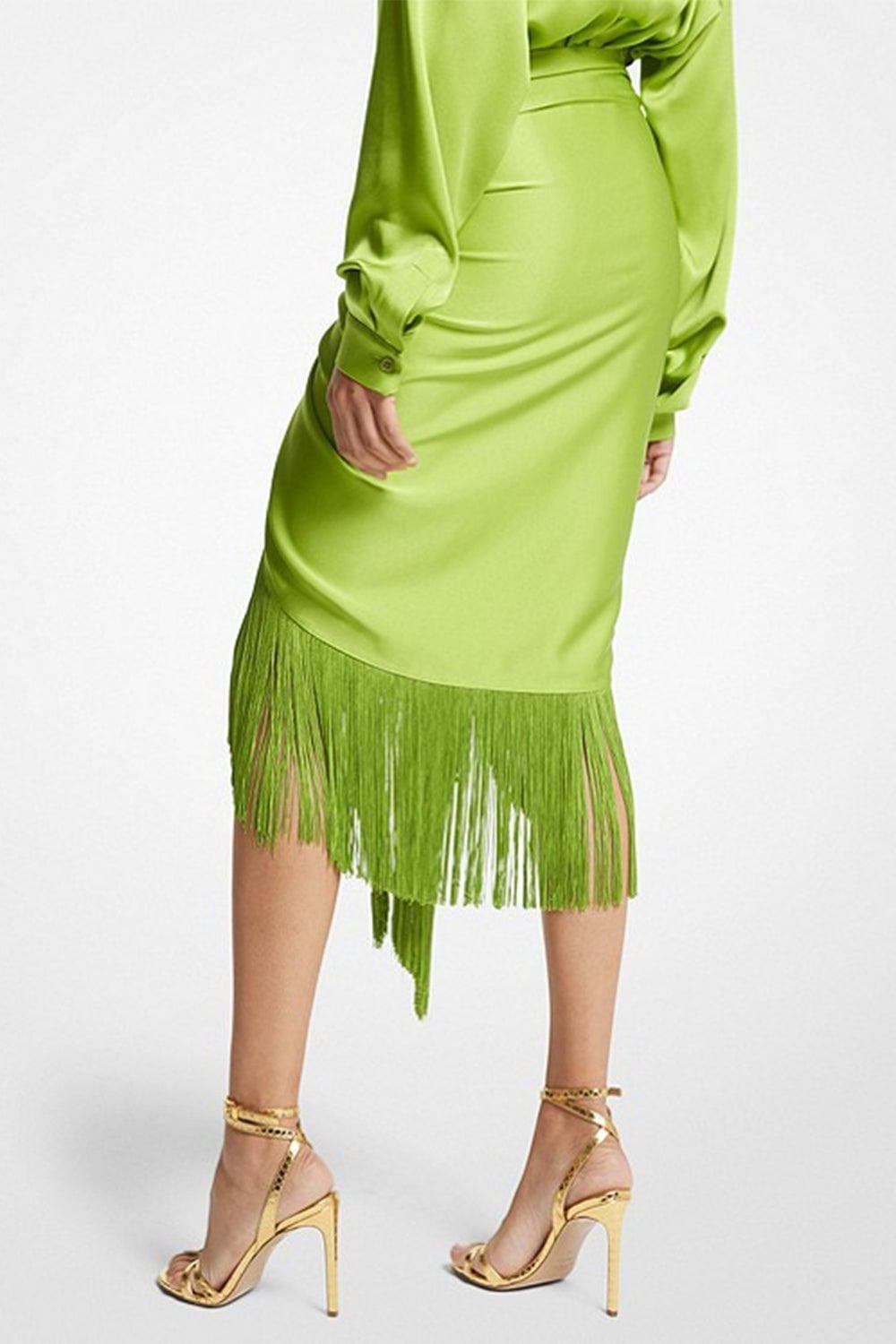 MICHAEL KORS COLLECTION-Fringe Sarong Skirt-LIME
