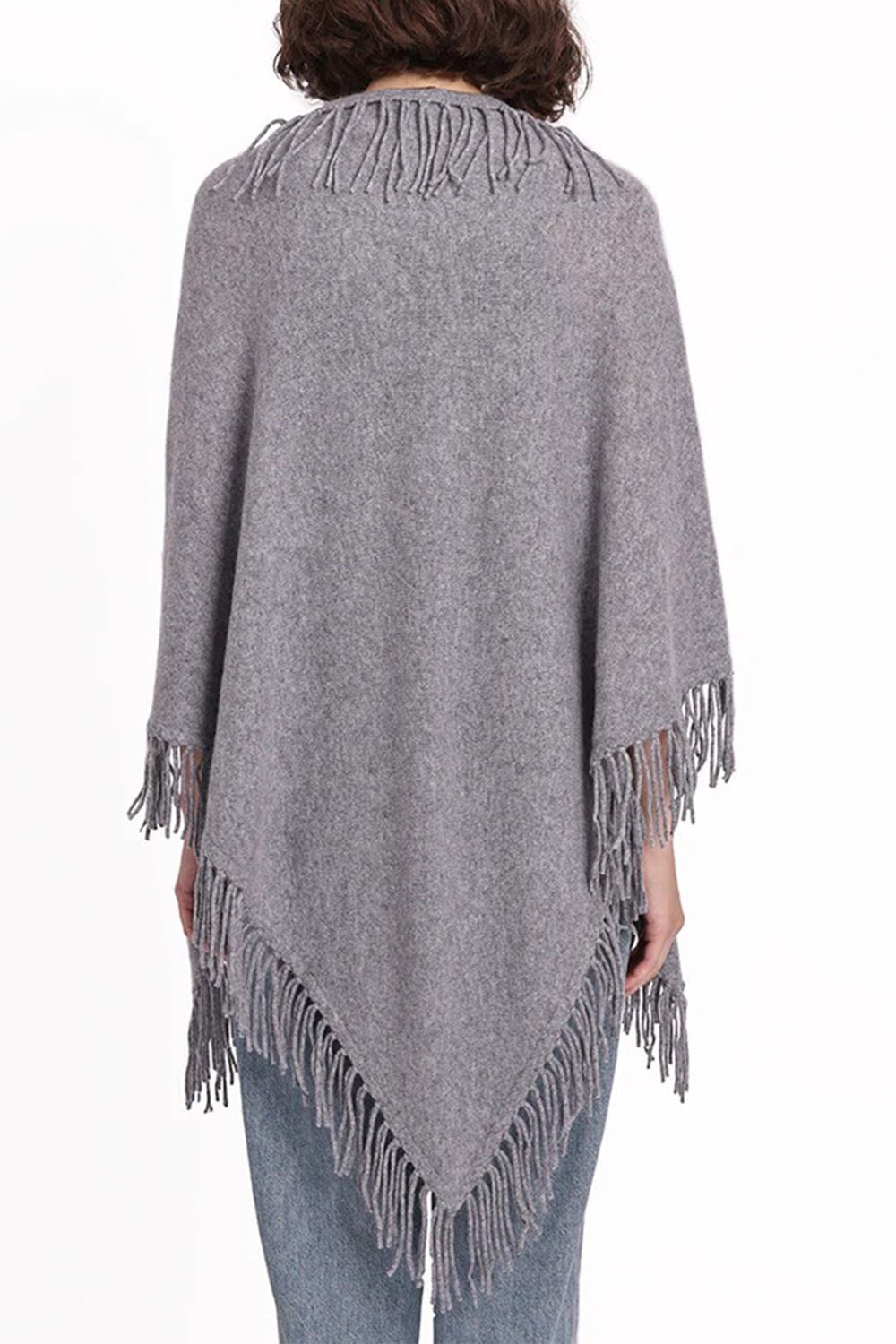 MINNIE ROSE-Fringe Shawl - Grey Shadow-GREYSHDW